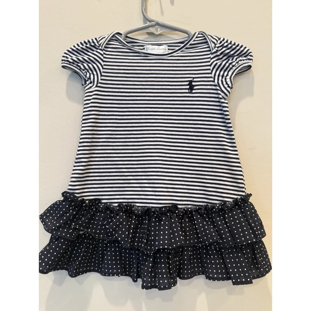Ralph Lauren Toddler Girls striped‎ ruffled dress w/matching bloomers Size 6M